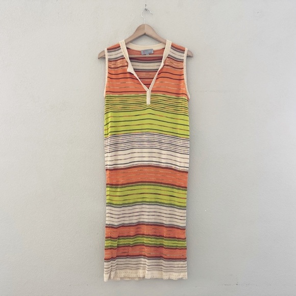 Vintage 90s Y2K Missoni Stripe Tank Dress 12 Chartreuse Crochet Knit Italy - Picture 2 of 9